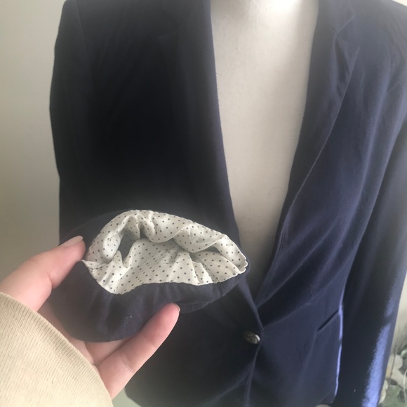 Zara Basic Navy Blue Blazer with Polka Dot Lining - Picture 3 of 7